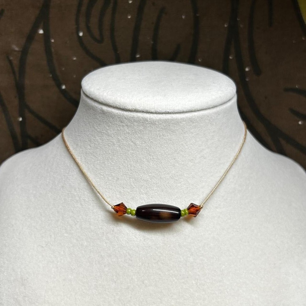 Earthy czech glass dainty necklace boho chic nylon stainless steel closure gift